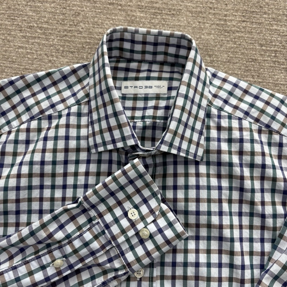 Etro Milano White Gingham‎ Button Down Shirt Men's Size 38 EUC